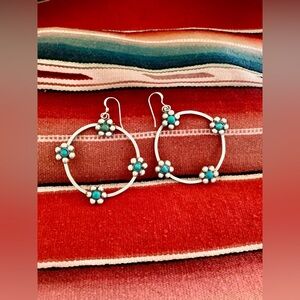 Sterling Turquoise Floral Hoop Earrings